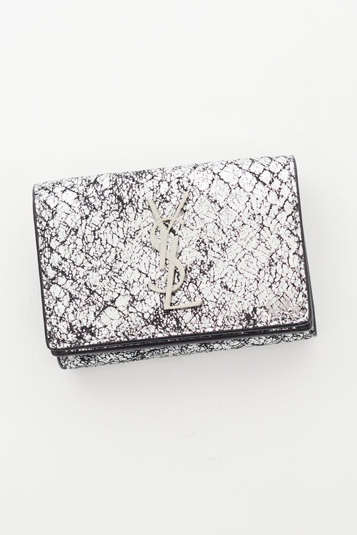 Saint Laurent Silver 
Black Embossed Leather Wallet