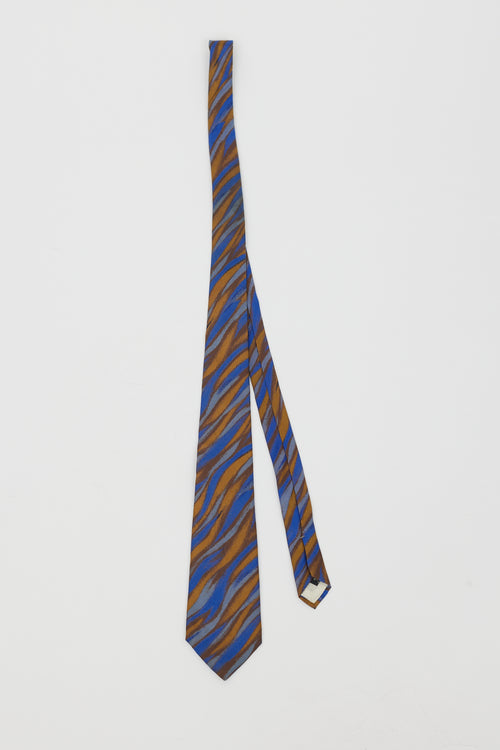 Saint Laurent Vintage Blue 
Brown Silk Stroke Print Tie