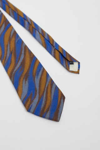 Saint Laurent Vintage Blue 
Brown Silk Stroke Print Tie