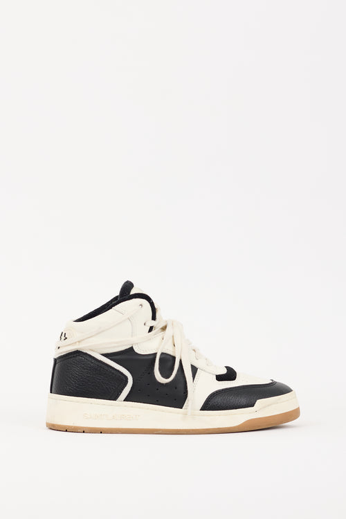 Saint Laurent White 
Black Leather SL/80 High Top Sneaker