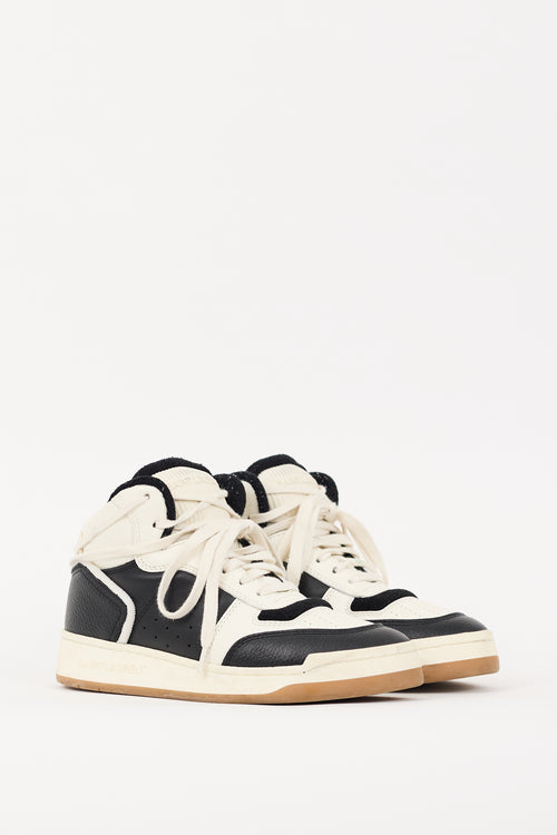 Saint Laurent White 
Black Leather SL/80 High Top Sneaker