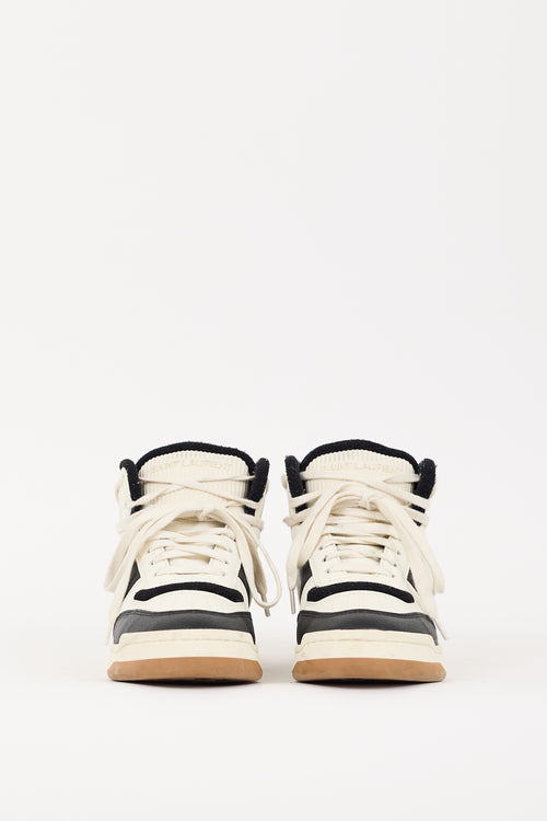 Saint Laurent White 
Black Leather SL/80 High Top Sneaker