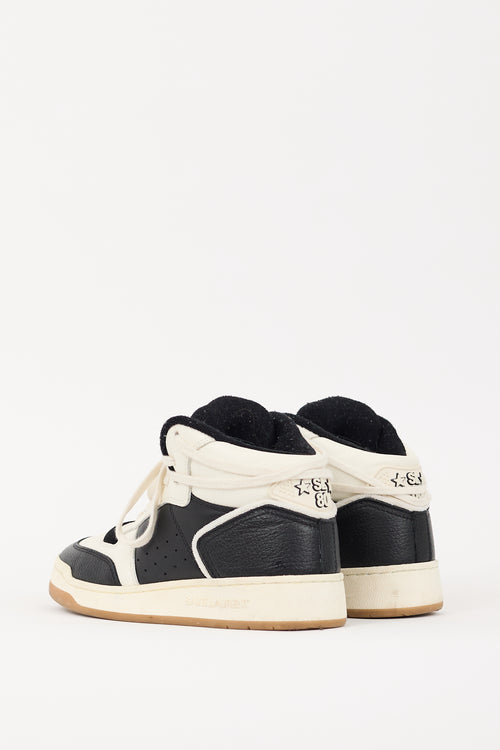 Saint Laurent White 
Black Leather SL/80 High Top Sneaker