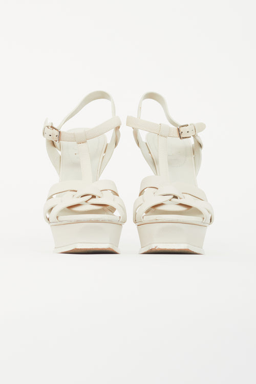 Saint Laurent White Leather Tribute Platform Heel