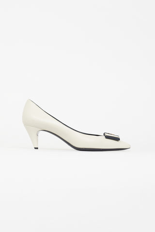 Saint Laurent Cream 
Black Pointed Toe Heel