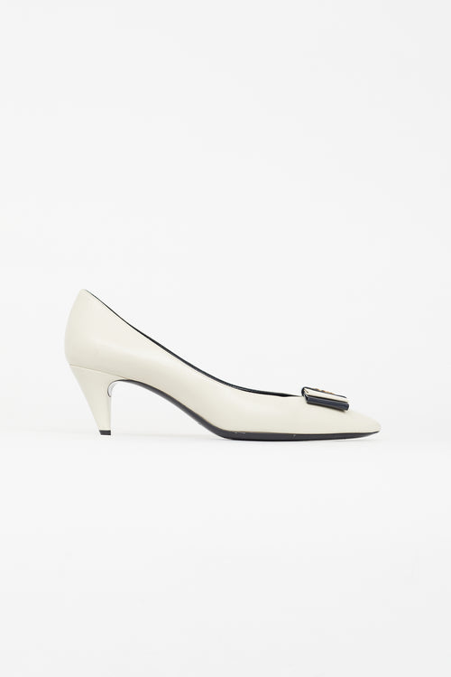 Saint Laurent Cream 
Black Pointed Toe Heel