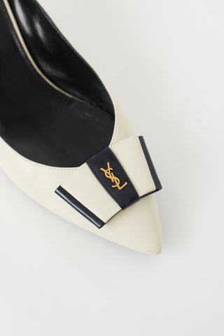 Saint Laurent Cream 
Black Pointed Toe Heel