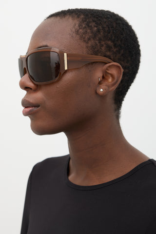 Saint Laurent Brown YSL6123/S Round Wrap Sunglasses