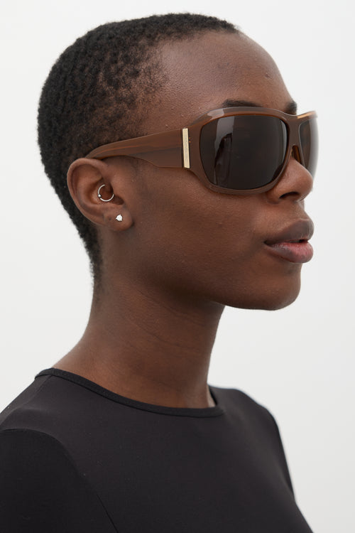 Saint Laurent Brown YSL6123/S Round Wrap Sunglasses