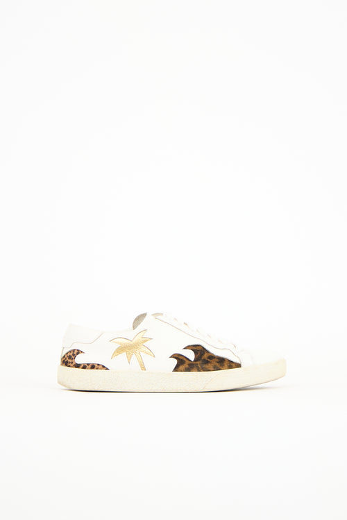 Saint Laurent White Leather Palm Tree Court Sneaker