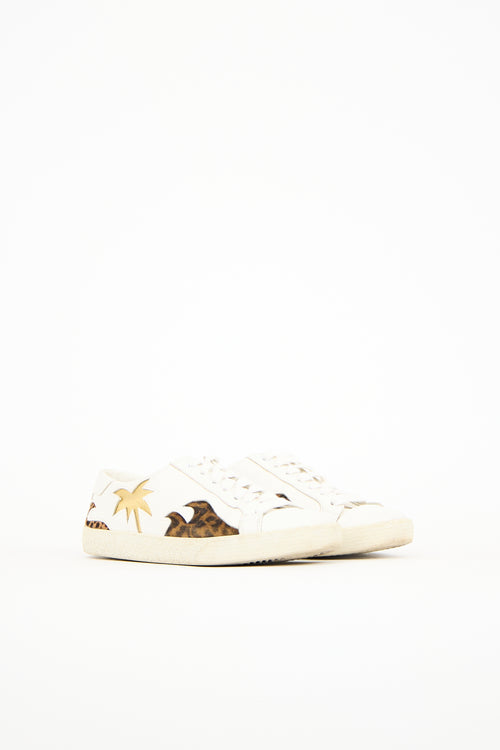 Saint Laurent White Leather Palm Tree Court Sneaker