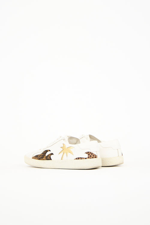 Saint Laurent White Leather Palm Tree Court Sneaker