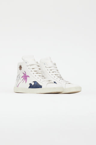 Saint Laurent White 
Multi SL/06 Signature Palm Sequin Sneaker