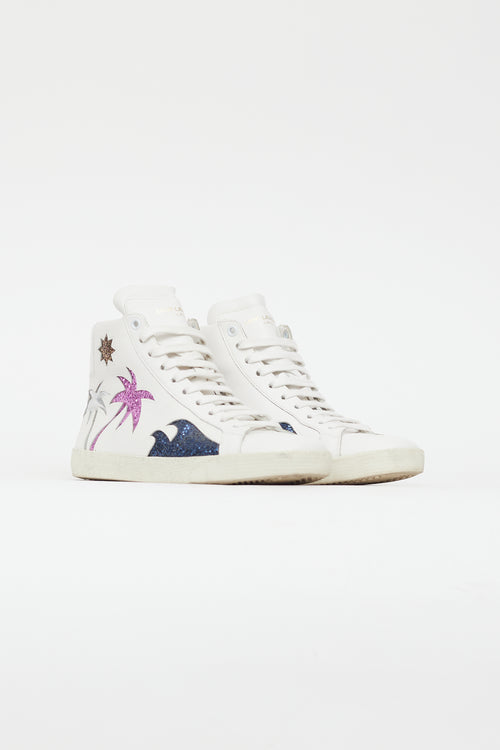 Saint Laurent White 
Multi SL/06 Signature Palm Sequin Sneaker