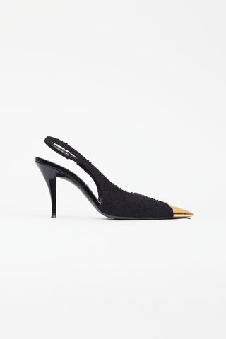 Saint Laurent Black Tweed Pointed Toe Slingback Pump