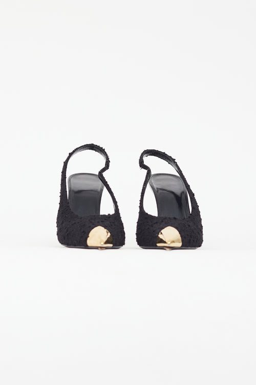 Saint Laurent Black Tweed Pointed Toe Slingback Pump