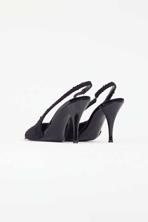 Saint Laurent Black Tweed Pointed Toe Slingback Pump