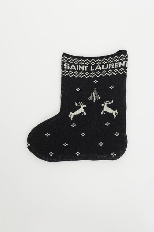 Saint Laurent Black 
White Jacquard Wool Stocking