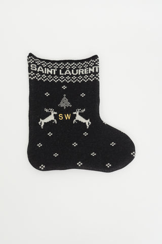 Saint Laurent Black 
White Jacquard Wool Stocking