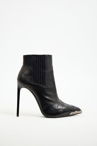 Saint Laurent Black Leather Western Heeled Boot