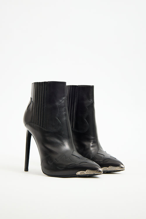 Saint Laurent Black Leather Western Heeled Boot