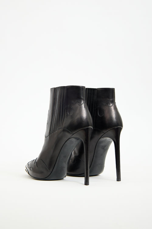 Saint Laurent Black Leather Western Heeled Boot