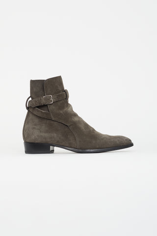 Saint Laurent Grey Suede Wyatt Ankle Boot