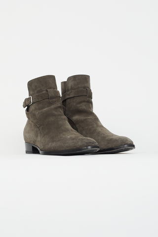 Saint Laurent Grey Suede Wyatt Ankle Boot