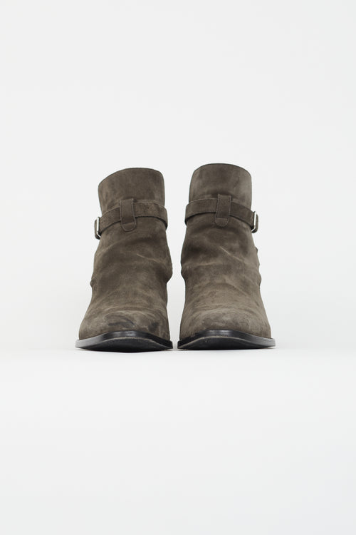 Saint Laurent Grey Suede Wyatt Ankle Boot