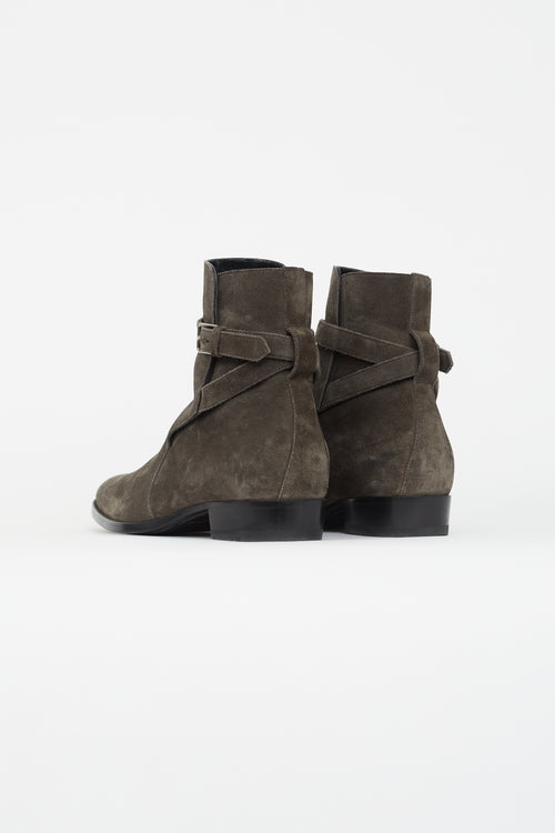 Saint Laurent Grey Suede Wyatt Ankle Boot