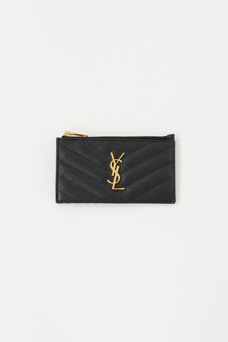 Saint Laurent Black Leather Cassandre Matelassé Fragments Card Holder