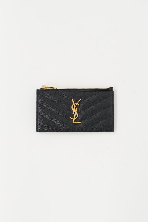 Saint Laurent Black Leather Cassandre Matelassé Fragments Card Holder