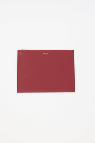 Saint Laurent Burgundy Leather Large Zip Pouch