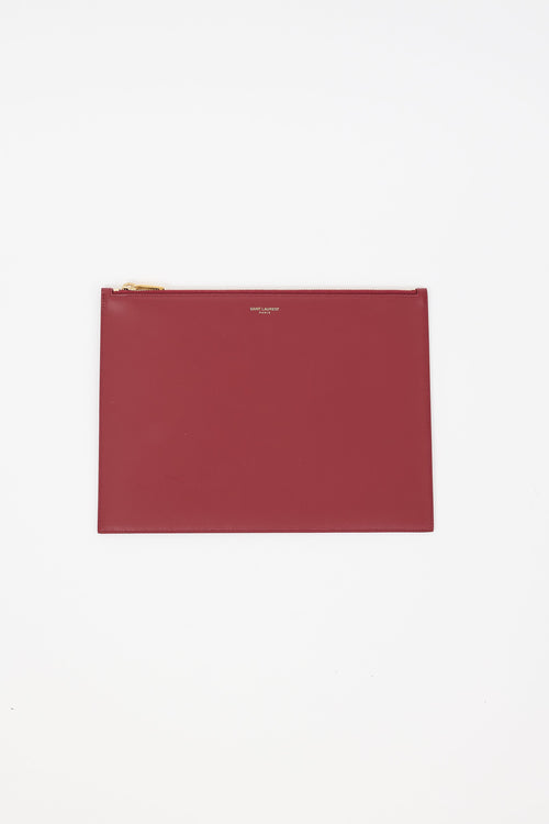 Saint Laurent Burgundy Leather Large Zip Pouch