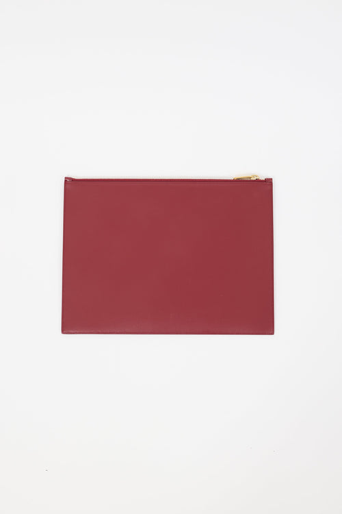 Saint Laurent Burgundy Leather Large Zip Pouch