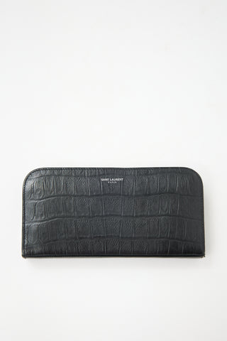 Saint Laurent Embossed Leather Zip Wallet