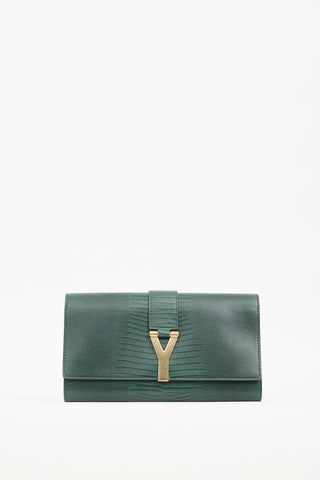 Saint Laurent Green Leather Y-Ligne Clutch