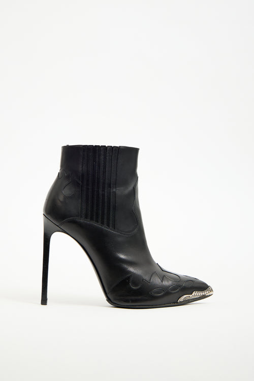 Saint Laurent Black Leather Western Heeled Boot