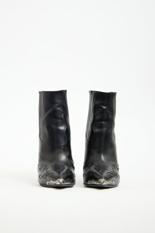 Saint Laurent Black Leather Western Heeled Boot