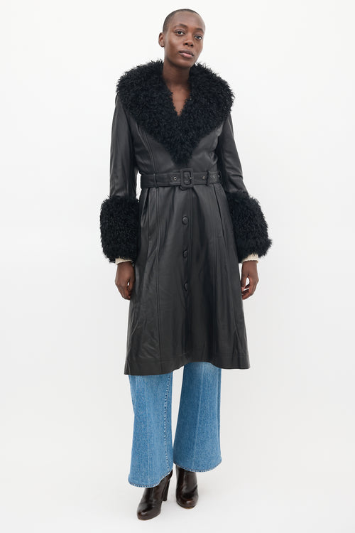 Saks Potts Black Leather Shearling Coat