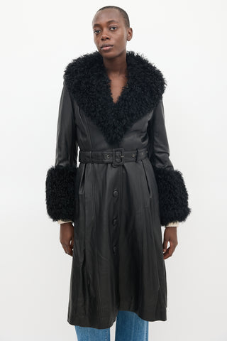 Saks Potts Black Leather Shearling Coat