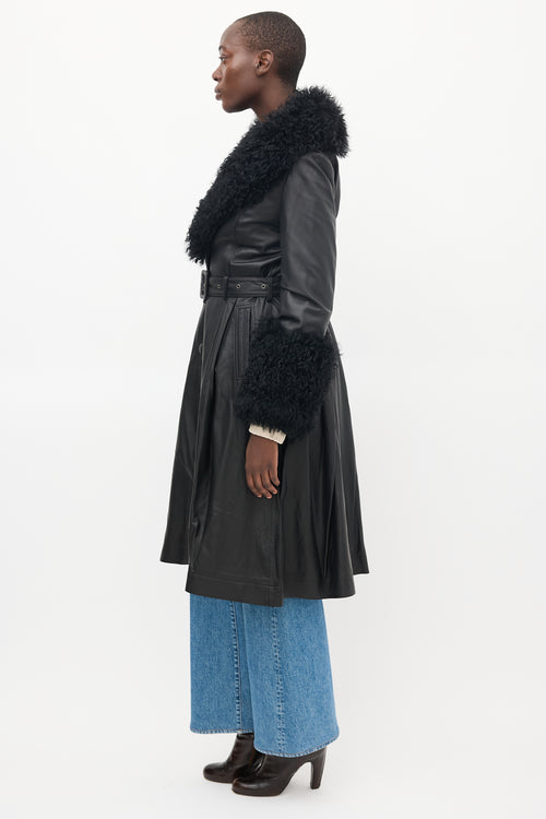 Saks Potts Black Leather Shearling Coat