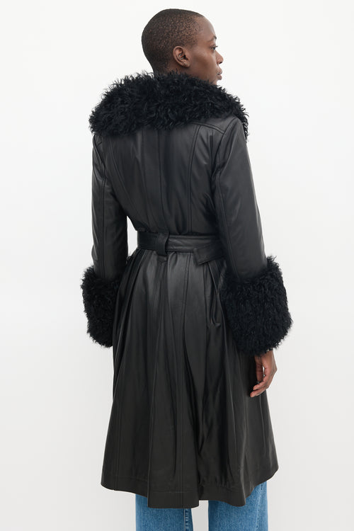 Saks Potts Black Leather Shearling Coat