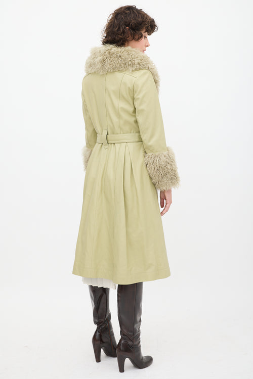 Saks Potts Green Leather Shearling Coat