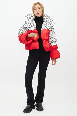 Saks Potts Red 
White Mono Puffer Jacket