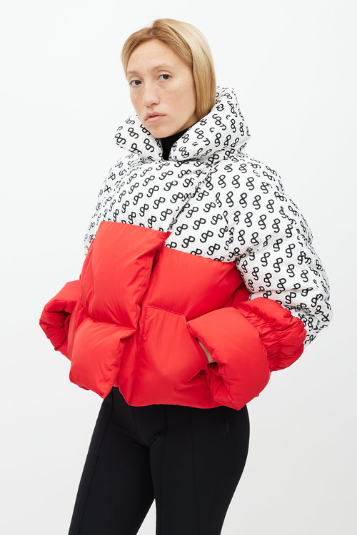 Saks Potts Red 
White Mono Puffer Jacket