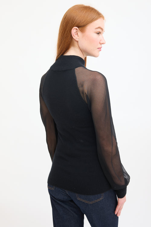 Sally Lapointe Black Cashmere 
Silk Sheer Sleeve Top