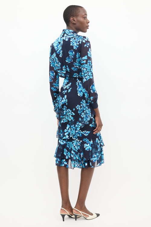 Saloni Blue Floral Ruffled Dress