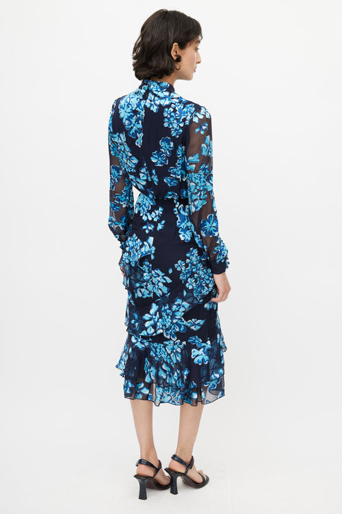 Saloni Blue Floral Ruffled Dress