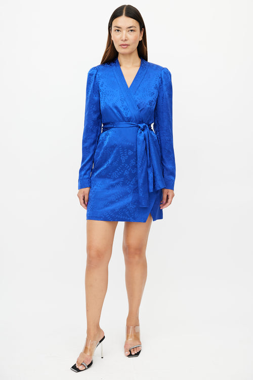 Saloni Blue Silk Belted Dress